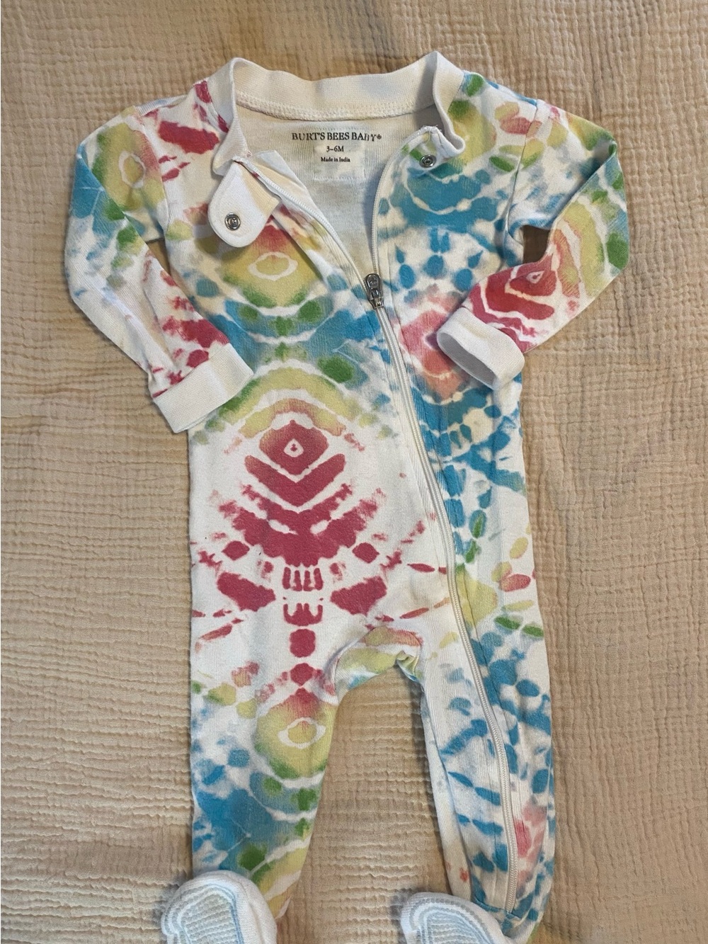 Burt's Bees Baby Tie-Dye Footed One-Piece in Blue, Green, Pink, Yellow